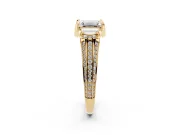 Emerald Cut Diamond Pavé Split Shank Solitaire Ring Set in Yellow gold with Prong Setting