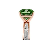 Fancy Green Cushion Cut Diamond Solitaire Ring Set in Rose gold with Channel-Set Baguette Band and Prong Setting