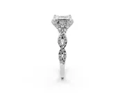 Asscher Cut Diamond Halo Twist Band Solitaire Ring Set in Platinum with Prong-Set Center Stone