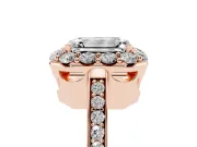 Emerald Cut Floral Halo Engagement Ring Setting | Large Round Accents | Rose Gold