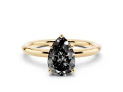 Pear-Shaped Hidden Halo Engagement Ring Setting for a Black Center | Thin Plain Band | Yellow Gold
