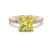 Princess Cut Pave Engagement Ring Setting for a Fancy Yellow Lab-Grown Diamond | Shared Prong Band | Yellow Gold