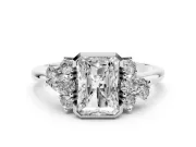 Radiant Cut Pear Side Stone Cluster Engagement Ring Setting | Bezel Frame | Platinum