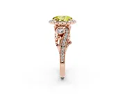 Fancy Yellow Oval Cut Diamond Halo Ring Set in Rose gold with Milgrain Pavé Band and Prong Setting