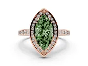 Fancy Green Marquise Cut Diamond Halo Pavé Split Shank Ring Set in Rose gold with Prong Setting