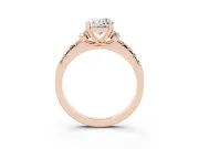 Oval Side Stone Pave Engagement Ring Setting | Paired Round Accents | Rose Gold