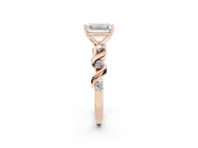 Emerald Cut Ribbon Twist Solitaire Engagement Ring Setting | Accented Shoulders | Rose Gold