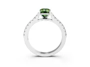 Fancy Green Emerald Cut Diamond Solitaire Engagement Ring Set in Silver with Delicate Pavé Band and Prong Setting