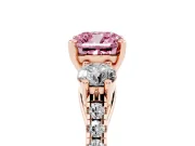 Cushion Cut Three-Stone Engagement Ring Setting for a Fancy Pink Lab-Grown Diamond | Rose Gold
