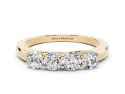 Round Lab-Grown Diamond Four Stone Wedding Band | Raised Prong Baskets | Yellow Gold
