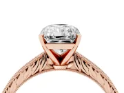 Radiant Cut Engraved Solitaire Engagement Ring Setting | Milgrain Edges | Rose Gold