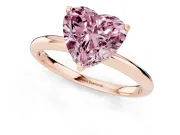 Fancy Pink Heart Cut Diamond Solitaire Engagement Ring Set in Rose gold with Prong Setting and Polished Band