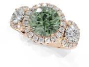 Round Three Stone Halo Engagement Ring Setting for a Fancy Green Lab-Grown Diamond | Rose Gold