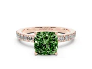 Cushion Cut Pavé Solitaire Engagement Ring Setting for a Fancy Green Lab-Grown Diamond | Single Row Band | Rose Gold