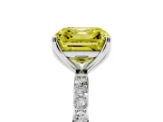 Asscher Cut Pave Solitaire Engagement Ring Setting for a Fancy Yellow Lab-Grown Diamond | Slim Band | Sterling Silver