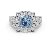 Cushion Cut Halo Engagement Ring Setting for a Fancy Blue Lab-Grown Diamond | Graduated Channel Band | White Gold