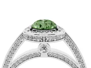 Fancy Green Pear Cut Diamond Halo Pavé Split Shank Ring Set in Silver with Prong Setting