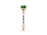 Fancy Green Cushion Cut Diamond Solitaire Ring Set in Rose gold with Bezel Set Side Stones and Prong Setting