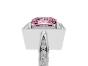 Princess Cut Milgrain Halo Engagement Ring Setting for a Fancy Pink Lab-Grown Diamond | Side Stones | White Gold