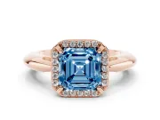 Asscher Cut Halo Engagement Ring Setting for a Fancy Blue Lab-Grown Diamond | Plain Band | Rose Gold