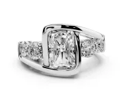 Radiant Cut Diamond Bezel Bypass Ring Set in Platinum with Round Accents