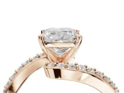 Cushion Cut Bypass Pavé Solitaire Engagement Ring Setting | Swirl Band | Rose Gold