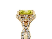 Fancy Yellow Asscher Cut Diamond Halo Twist Band Solitaire Ring Set in Yellow gold with Prong-Set Center Stone