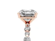 Asscher Cut Diamond Prong Set Engagement Ring Set in Rose gold with Round Accent Pavé Band