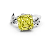 Asscher Cut Twisted Bypass Engagement Ring Setting for a Fancy Yellow Lab-Grown Diamond | Leaf Vine | Sterling Silver