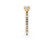 Cushion Cut Shared Prong Solitaire Engagement Ring Setting | Pavé Band | Yellow Gold