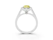 Fancy Yellow Pear Cut Diamond Halo Solitaire Ring Set in Platinum with Pavé Band and Bezel Setting