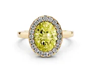 Oval Thin Halo Engagement Ring Setting for a Fancy Yellow Lab-Grown Diamond | Plain Polished Band | Yellow Gold