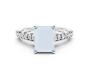 Radiant Cut Graduated Pave Cathedral Engagement Ring Setting | Scroll Cut-Outs | Sterling Silver
