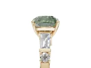 Cushion Cut Tapered Baguette Engagement Ring Setting for a Fancy Green Lab-Grown Diamond | Bar Set Sides | Yellow Gold