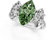 Marquise Three Stone Engagement Ring Setting for a Fancy Green Lab-Grown Diamond | Accented Shoulders | Platinum