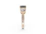 Fancy Black Princess Cut Lab-Grown Diamond Three-Stone Ring Set in Rose Gold with Channel-Set Band and Prong Setting