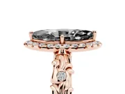 Marquise Leaf Halo Engagement Ring Setting for a Black Center | Bezel Accents | Rose Gold