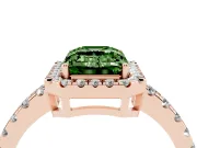 Fancy Green Emerald Cut Diamond Halo Ring Set in Rose gold with Delicate Pavé Band and Prong Setting