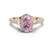 Oval Vintage Cathedral Engagement Ring Setting for a Fancy Pink Lab-Grown Diamond | Carved Band | Yellow Gold