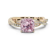 Cushion Cut Twisted Pavé Solitaire Engagement Ring Setting for a Fancy Pink Lab-Grown Diamond | Yellow Gold