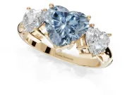 Heart-Shaped Three Stone Engagement Ring Setting for a Fancy Blue Lab-Grown Diamond | Plain Band | Yellow Gold
