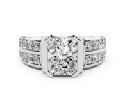 Radiant Cut Diamond Wide Channel Set Band Ring Set in Silver with Bezel Setting