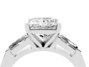 Princess Cut Diamond Solitaire Ring Set in Silver with Tapered Baguette Side Stones and Prong Setting