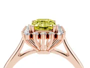 Fancy Yellow Emerald Cut Diamond Halo Ring Set in Rose gold with Plain Solitaire Band and Prong Setting