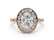 Oval Vintage Halo Engagement Ring Setting | Bezel Station Shoulders | Rose Gold