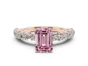 Emerald Cut Shared Prong Engagement Ring Setting for a Fancy Pink Lab-Grown Diamond | Rose Gold