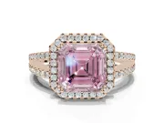 Asscher Cut Halo Split Shank Engagement Ring Setting for a Fancy Pink Lab-Grown Diamond | Pavé Shoulders | Rose Gold