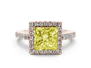 Princess Cut Halo Engagement Ring Setting for a Fancy Yellow Lab-Grown Diamond | Single Row Pavé Band | Rose Gold
