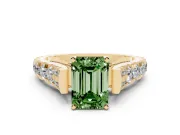 Emerald Cut Graduated Cathedral Engagement Ring Setting for a Fancy Green Lab-Grown Diamond | Side Stones | Yellow Gold