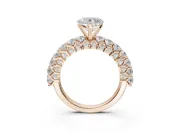 Heart-Shaped Shared Prong Engagement Ring Setting | Two-Row Band | Rose Gold